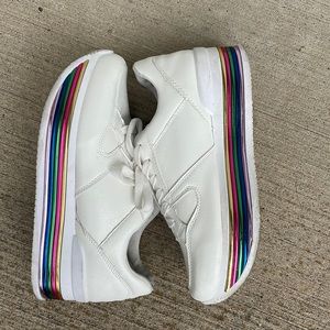 Qupid White Platform Sneakers with Rainbow Accents